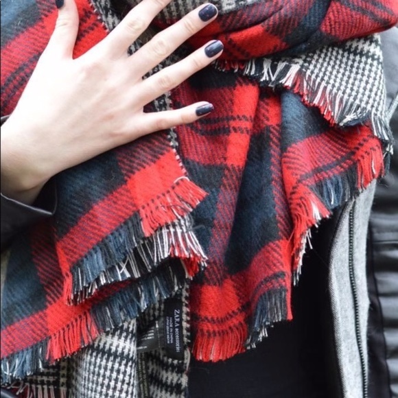 Zara Huge Two-Sided Soft Blanket Scarf Plaid Tartan Houndstooth - Picture 3 of 11